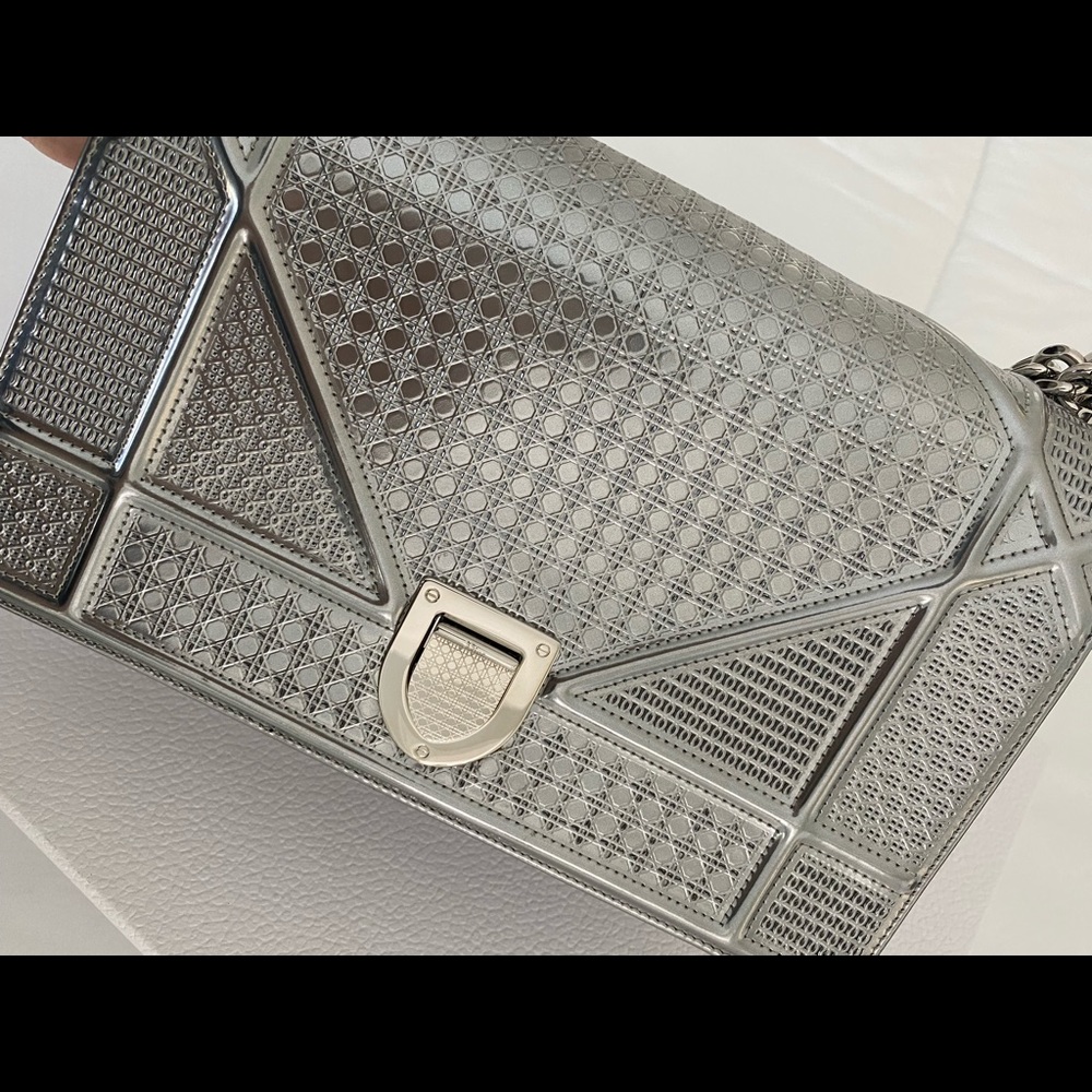 Dior Microcannage Calfskin Metallic Medium Bag